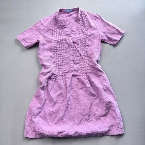 J. McLaughlin Linen Dress Purple Pintuck Detail Short Sleeve XS Womens‎